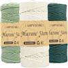 AHPYEUHK 3mm Filo per Macrame 3 rotoli Set di Corda Macrame 300m Corda Macrame Naturale, Macramè Filo Morbido per Arazzi, Appendini per Piante, Artigianato Fai da Te (Verde scuro Beige Verde chiaro)