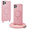 BGHHEU Magnetica Cover per iPhone 13 Pro Max con Cordino,[Compatible con Magsafe],Custodia Silicone con Regolabile Collana Sottile Morbida Case,Rosa