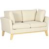 HOMCOM Divano da 2 Posti in Legno di Eucalipto e Tessuto Effetto Lino,Divanetto 2 Posti con 2 Cuscinetti Piccoli per Soggiorno e Camera da Letto, 137x78x78 cm, Beige