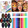 FACEGEM LONDON Pittura per il viso in 12 colori, a base d'acqua, kit per la pittura del viso con stencil, ad asciugatura rapida, lavabile, facile da pulire, atossica, per festival, feste, travestimenti, carnevale