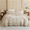 Masaca Set di biancheria da letto matrimoniale king size, stile shabby bohémien, chic, con volant, per letto king size, vintage, rustico, francese, set di biancheria da letto da 3 pezzi (1 piumino con