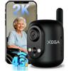 Xega 4G Telecamera Interno con SIM Senza Fili, 2K Videocamera Senza WiFi per Neonati/Animali Domestici/Anziano, 355°P/60°T, Batteria 6000mAh, Rilevamento PIR, ‎TF/Cloud, Non Resistente all'Acqua