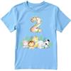 Generico T-shirt in cotone adatto al compleanno 2 anni con tema giungla safari (Celeste, 3/4 anni)