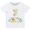 Handmade T-shirt in cotone adatto al compleanno 3 anni con tema giungla safari (Bianco, 3/4 anni)