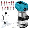 JOJOCY Router elettrico senza fili compatibile con batteria Makita 18V/20V, taglierina senza spazzole con 6 velocità 800 W 30000 giri/min router per legno con punte per fresa, bordo e guida a rullo (blu per