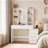 VASAGLE KAILYN Collezione - Toeletta con Luci LED a Luminosità Regolabile, Tavolo da Trucco con Specchio, 40 x 98,3 x 145 cm, Scomparti Aperti, Ripiani Regolabili, Moderno, Bianco Nuvola RDT124WB01