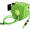 Outsunny Avvolgitubo Murale con Avvolgimento Automatico a 180° Tuyau 20 + 2 m con Pistola per l'Irrigazione Supporto Muro Integrato Verde