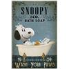 Bioprocess Snoopy E Compagni Sapone da Bagno Lavati le Zampe Targa in Metallo Stile Vintage, Decorazione da Parete, 20 x 30 cm
