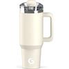 BIGRD Termos Caffè Borraccia Termica con Cannuccia 1.2 litri,Tazza Termica da Viaggio Water Bottle Coperchio Antiperdita Acciaio Inox,Travel Mug Senza BPA,Beige
