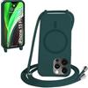 FMPCUON FNPCUON Cover Magnetica Silicone per iPhone 15 Pro Max con Cordino,Compatibile con MagSafe,Custodia con Laccio Collana Tracolla Collo Sottile TPU Antiurto Protettiva Case con Corda.Verde