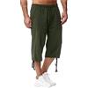 VANVENE Pantaloncini Corti 3/4 da Uomo in Lino Pantaloni in Lino con Coulisse Spiaggia Yoga Jogger Tempo Libero Pantaloni Vacanza Estate Verde L
