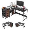 VEVOR Scrivania per Computer a Forma di L Angolare, Scrivania da Gioco ad Angolo Reversibile Lunghezza 150 cm con 4 Cassetti in Legno 2 Ripiani Portaoggetti, Tavolo per Gaming per Ufficio Casa