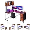VEVOR Scrivania da Gioco a Forma di L con Luci LED Scrivania Angolare Reversibile Lunghezza 1580 mm con Prese di Corrente Supporto CPU Cassetti Portaoggetti Tavolo Gaming per PC Ufficio Domestico