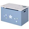 Cassapanca baule portagiochi in legno blu e bianco, panca per cameretta bambini 55 x 34 x 35.5 cm