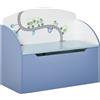 Panca contenitore portagiochi 2 in 1 in legno, cassapanca con schienale per bambini da 3-6 anni, 60x30x50 cm, blu