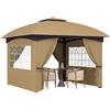 Gazebo da giardino 3.4x3.4m con pareti, protezione uv e tetto a 2 livelli, beige