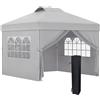 Gazebo pieghevole 3x3 m con altezza regolabile su 3 livelli, finestre e borsa di trasporto, grigio chiaro