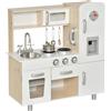 Cucina giocattolo in legno per bambini con lavandino e fornelli, pentole e utensili in acciaio, 74x30x81cm, bianco
