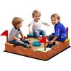 Sabbiera per bambini 3-7 anni a forma di castello con 4 sedute in legno di abete, 90x90x17 cm, multicolore
