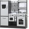 Cucina giocattolo per bambini 3-8 anni in legno con accessori, frigo, lavandino e manopole con suoni, marrone