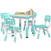 Set tavolo e sedie per bambini 5pz con 4 sedie regolabili 32x36x52.5-56 cm e tavolo 60x60x46-58 cm, verde