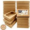 QingWing 20 Pezzi Scatole per Dolci Cupcake Marrone Porta Cupcakes con Finestra Trasparente, 18 x 11 x 4cm Singole Scatole Biscotti Kraft con 21 Adesivi Rotondi, per Dessert Muffin Regali DIY