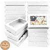 QingWing 20 Pezzi Scatole per Dolci Cupcake Bianco Porta Cupcakes con Finestra Trasparente, 18 x 11 x 4cm Singole Scatole Biscotti Kraft con 21 Adesivi Rotondi, per Dessert Muffin Regali DIY