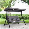 Easycomfort Dondolo da Giardino a 3 Posti, Dondolo da Esterno con Chaise Longue e Tetto Regolabile, Nero e Grigio, 200 x 115 x 168 cm