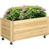 EasyComfort Fioriera da Giardino con Foro di Drenaggio e Rotelle, in Legno di Abete, 89x48x47 cm
