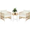 EasyComfort Set da Giardino Stile Boho in Rattan con 2 Sedie con Cuscini e Tavolino Rotondo, Giallo