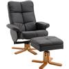 Easycomfort Poltrona Sedia Relax Reclinabile con Poggiapiedi in Pelle PU Nero