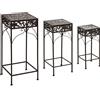 Easycomfort Set di 3 Pezzi Sgabelli Supporto per Piante Classico in Ferro, MARRONE