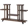 Easycomfort Scaffale Portafiori a 4 Livelli, Fioriera da Esterno e Interno in Legno con 4 Ruote, 123.5 x 33 x 80cm