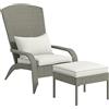 EasyComfort Sedia da Giardino con Poggiapiedi e Cuscini Imbottiti, in Rattan e Acciaio, 64x82x89 cm, Grigio e Crema