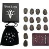 ANUFER 13 Pezzi Alfabeto in Legno Inciso Stregone Runes Set Magico con Custodia in Velluto e Guida