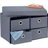 Relaxdays Panca Contenitore con 4 Cassetti, Pieghevole, Ingresso o Camera Letto, HLP: 39x60x38 cm, Porta Giochi, Grigio