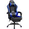 Yaheetech Sedia da Gaming Ergonomica con Cuscino Massaggio Lombare, Schienale Reclinabile e Poggiapiedi Estraibile, Sedia da Ufficio Girevole con Braccioli Imbottiti e Poggiatesta Rimovibile (Blu)