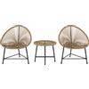 Outsunny Set da Giardino 3 Pezzi in Rattan PE e Acciaio con 2 Sedie Ovali e Tavolino da Caffè, Nero e color Legno