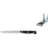 H&H Coltello Bistecca con Punta, Mezza Lama Seghettata, Manico Nero