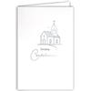 Afie 64-1099 - Carta Sincere condoglianze, argentata, chiesa, cappella cristiana cattolica, illustrazione religiosa, sottile e delicata su carta opaca, con busta bianca, formato 12 x 17,5 cm, made in