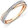 Miore - Anello incrociato da donna con diamanti, bicolore, in oro bianco e oro rosa 9 carati/oro 375, diamanti da 0,08 carati, Diamante