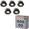 OSRAM Faretto da incasso LED Mini Spot 6W Nero IP44, set di 5 faretti da soffitto 42mm 450lm, bagno cucina bianco caldo 3000K