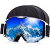 BOBILIFE Occhiali da sci da neve con custodia portatile per uomo e donna, compatibili con casco per adulti, anti-appannamento e antigraffio, lenti a doppio strato UV al 100%, per snowboard e sci