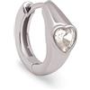 SINGULARU - Orecchino Singolo Cerchio Heart. Ottone con Finitura in Rodio e Motivo Cuore con Zirconi. Gioielli per Donna