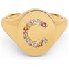 SINGULARU - Anello Personalizzato Signet Letter Colors. Ottone con Finitura Placcata Oro 18Kt. Anello con Motivo Lettera e Zirconi Colorati. Gioielli da Donna. Lettera C