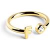 SINGULARU - Anello Personalizzato Letter Spark. Regolabile. Argento Sterling 925 con Finitura Placcata Oro 18Kt. Taglia Unica. Gioielli da Donna. Lettera F