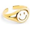 SINGULARU - Anello Smiley White Enamel. Regolabile. Ottone con Finitura Placcata Oro 18Kt. Misura Unica. Gioielli da Donna