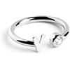 SINGULARU - Anello Personalizzato Letter Spark. Regolabile. Argento Sterling 925 con Finitura Placcata Rodio. Taglia Unica. Gioielli da Donna. Lettera V