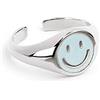 SINGULARU - Anello Smiley Sky Enamel. Regolabile. Ottone con Finitura Placcata Rodio ed Esmalto Azzurro Chiaro. Taglia Unica. Gioielli da Donna