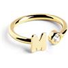 SINGULARU - Anello Personalizzato Letter Spark. Regolabile. Argento Sterling 925 con Finitura Placcata Oro 18Kt. Taglia Unica. Gioielli da Donna. Lettera M
